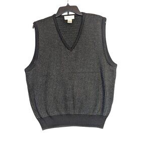 Murano Mens Houndstooth V-Neck Sweater Vest M 70% Acrylic 30% Wool Made In Italy
